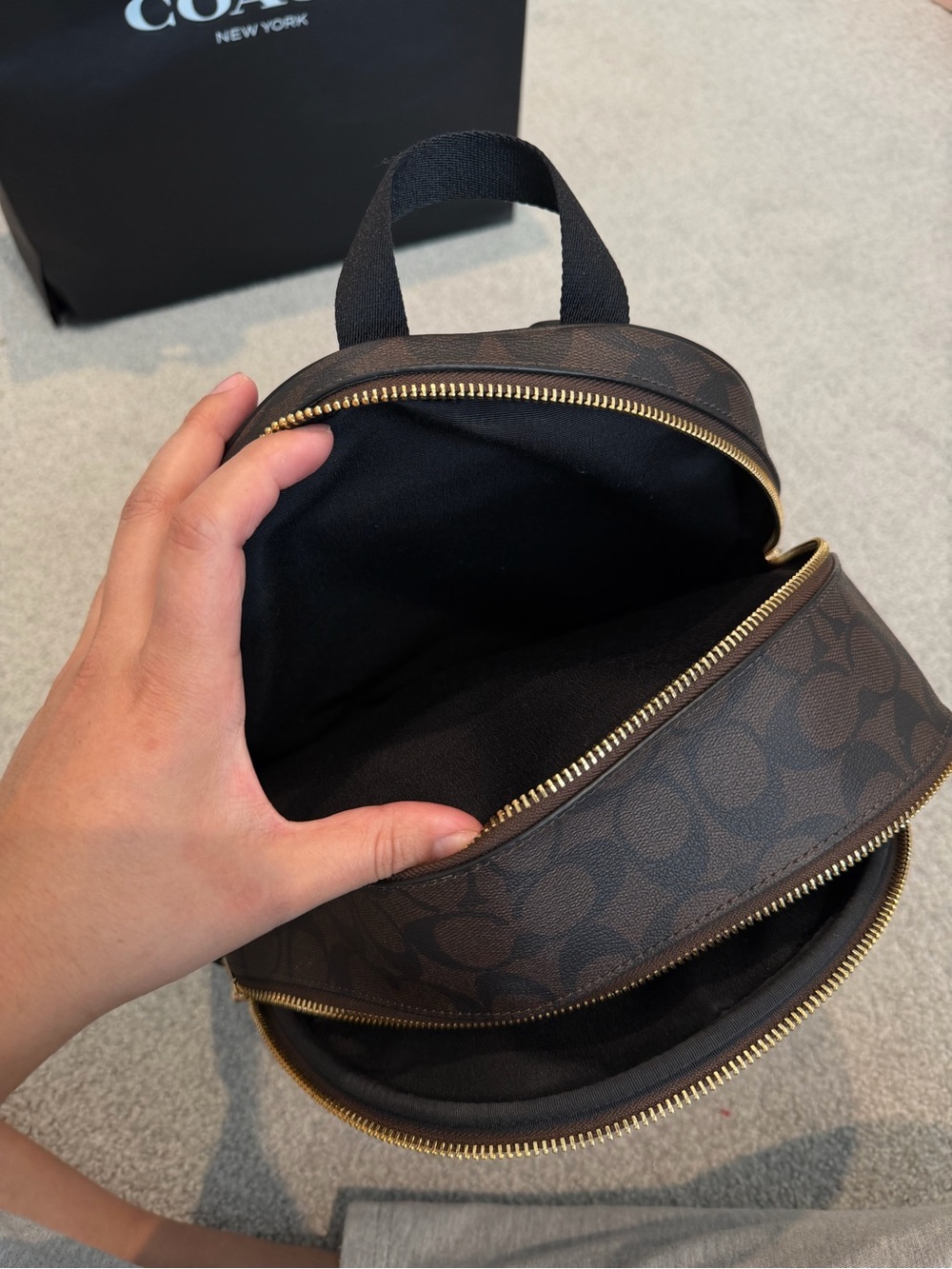 Coach Brown Signature Mini Backpack with Black Trim - Picture 10 of 13
